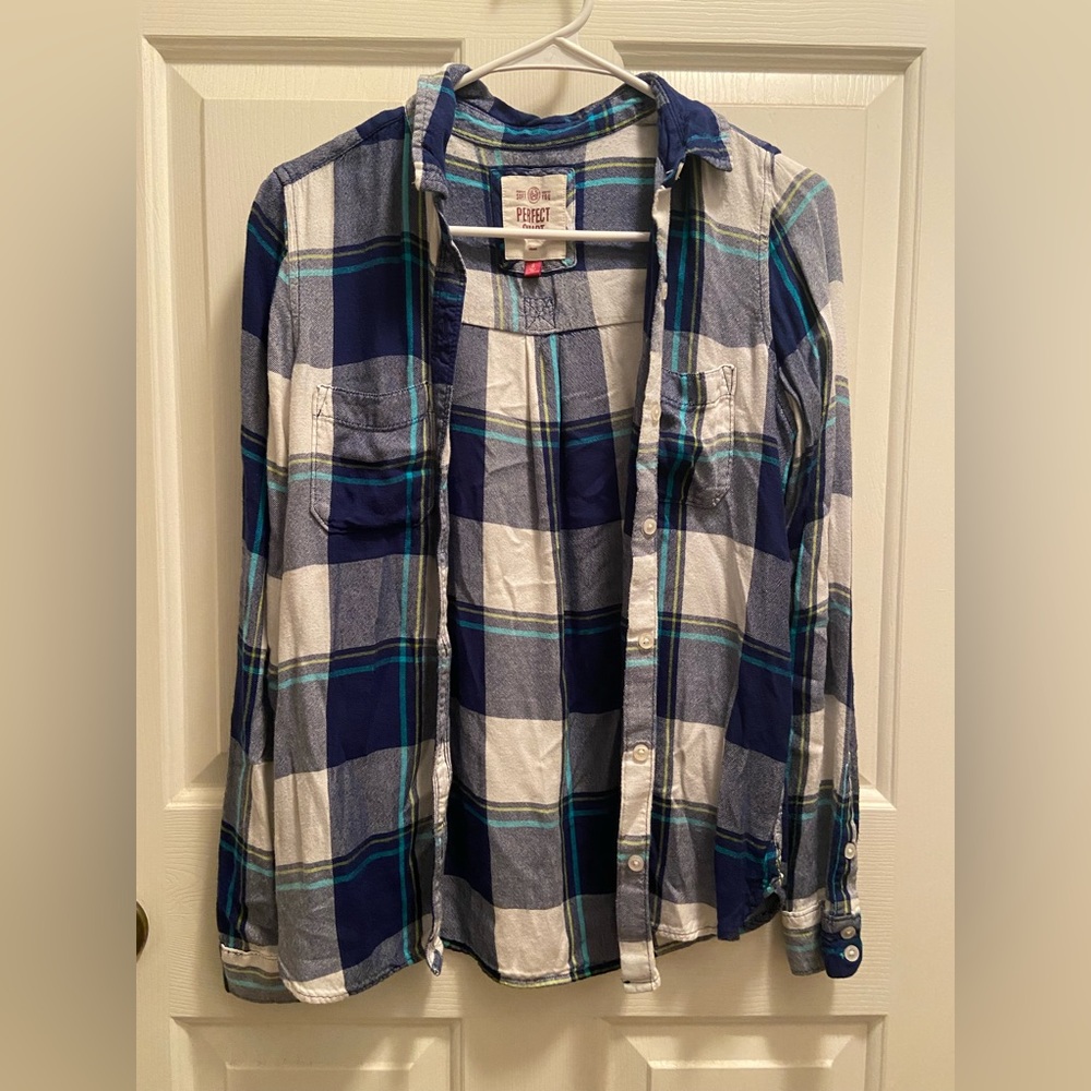 Blue and White Button Up Flannel